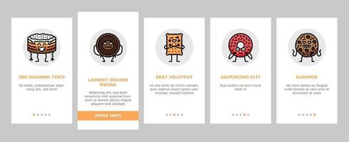 dessert personnage nourriture gâteau onboarding icons set vector