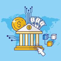 Concept d'argent, de finances et de technologie avec l'icône de la banque vecteur