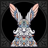 Tête de lapin de pâques coloré arts mandala isolé sur fond noir vecteur