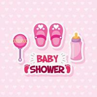 carte de douche de bébé avec de jolies chaussures et accessoires vecteur