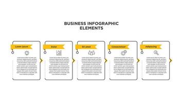 l'infographie pour le concept d'entreprise et 5 options ou étapes. peut être utilisée pour la bannière de présentations, la mise en page du flux de travail, le diagramme de processus, l'organigramme, le graphique d'informations. vecteur