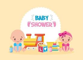 carte de douche de bébé avec des jouets mignons vecteur
