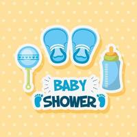 carte de douche de bébé avec de jolies chaussures et accessoires vecteur