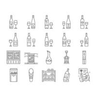 verre à vin, alcool, bouteille rouge, icônes, ensemble, vecteur