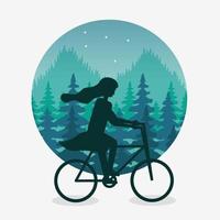 paysage wanderlust avec femme en scène de vélo vecteur