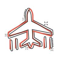 icône d'avion dans le style comique. illustration de vecteur de dessin animé d'avion sur fond blanc isolé. concept d'entreprise d'effet d'éclaboussure d'avion de ligne de vol.