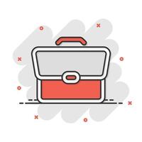 icône de signe de porte-documents dans le style comique. illustration de dessin animé de vecteur de valise sur fond blanc isolé. effet d'éclaboussure du concept d'entreprise de bagages.