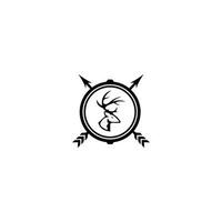 type de logo de chasseur de cerf, chasseur homme et cerf, club de chasseurs, chasse au cerf, icône de symbole de la faune animale vecteur