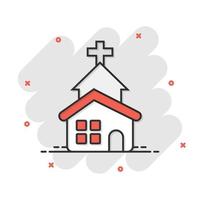 icône de l'église dans le style comique. illustration de dessin animé de vecteur de chapelle sur fond blanc isolé. effet d'éclaboussure de concept d'entreprise de bâtiment religieux.