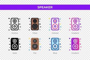 icônes de haut-parleur dans un style différent. ensemble d'icônes de haut-parleur. symbole de vacances. jeu d'icônes de style différent. illustration vectorielle vecteur