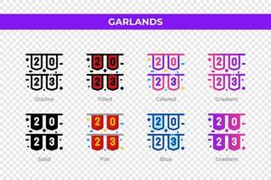 icônes de guirlandes dans un style différent. ensemble d'icônes de guirlandes. symbole de vacances. jeu d'icônes de style différent. illustration vectorielle vecteur