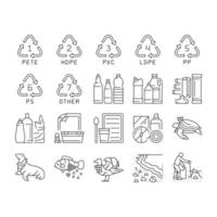 déchets plastiques nature environnement icônes définies vecteur