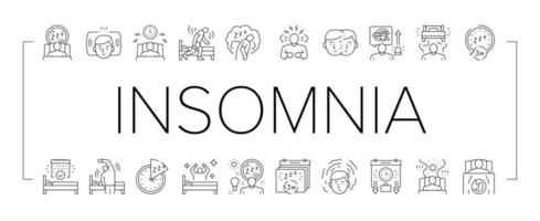 insomnie, personne, problème chronique, icônes, ensemble, vecteur