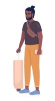 touriste masculin barbu avec bagage et billet caractère vectoriel de couleur semi-plat. figure modifiable. personne de tout le corps sur blanc. illustration de style dessin animé simple pour la conception graphique et l'animation web