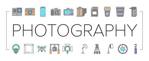 icônes de collection d'appareils de photographie définies vecteur