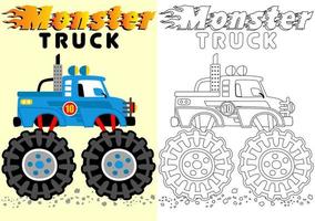 caricature de vecteur de camion monstre, livre de coloriage ou page