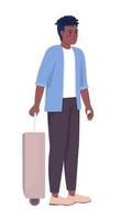 jeune passager masculin avec caractère de vecteur de couleur semi-plat valise. mec moderne. figure modifiable. personne de tout le corps sur blanc. illustration de style dessin animé simple pour la conception graphique et l'animation web