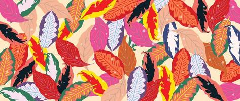 illustration vectorielle de fond de feuilles tropicales colorées. motif de feuilles botaniques abstraites, fond de texture de style printemps été exotique. design d'art contemporain pour la décoration de la maison, papier peint. vecteur