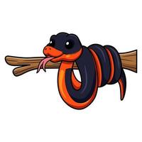 dessin animé mignon serpent à collier sur une branche d'arbre vecteur