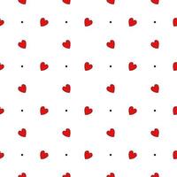 petit coeur rouge avec motif de tissu à petits pois. fond de vecteur de conception de coeur d'amour sans soudure. modèle sans couture le jour de la saint-valentin. la texture transparente avec hart.