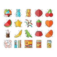 Jelly Candy Gummy Bear Fruit Gum Icons Set Vector