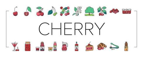 cerise vitamine fraîcheur berry icons set vector