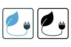 illustration d'icône d'énergie de biomasse. icône de feuille avec prises électriques. icône liée à l'écologie, aux énergies renouvelables. style d'icône solide. conception de vecteur simple modifiable