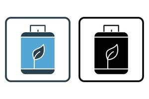illustration d'icône de biogaz. icône de bouteilles de gaz avec feuille. icône liée à l'écologie, aux énergies renouvelables. style d'icône solide. conception de vecteur simple modifiable