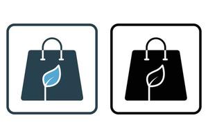 illustration d'icône de sac écologique. icône de sac avec feuille. icône liée à l'écologie, aux énergies renouvelables. style d'icône solide. conception de vecteur simple modifiable