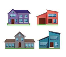 ensemble de maisons résidentielles illustration vectorielle de style plat extérieur vecteur