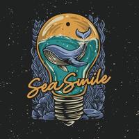 illustration vectorielle sourire de mer avec baleine pour la conception de t-shirt vecteur