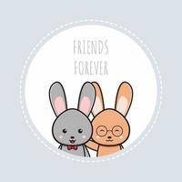 mignon lapin lapin amis pour toujours papier peint icône illustration de dessin animé vecteur