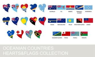 ensemble de pays d'océanie, coeurs et drapeaux vecteur