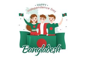 bonne fête de l'indépendance du bangladesh le 26 mars illustration avec drapeau ondulant et fête de la victoire à plat dessiné à la main pour les modèles de page de destination vecteur