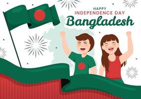 bonne fête de l'indépendance du bangladesh le 26 mars illustration avec drapeau ondulant et fête de la victoire en plat dessiné à la main pour les modèles de page de destination vecteur