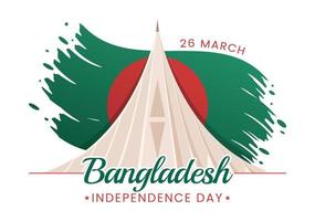 bonne fête de l'indépendance du bangladesh le 26 mars illustration avec drapeau ondulant et fête de la victoire en plat dessiné à la main pour les modèles de page de destination vecteur