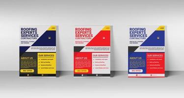 conception de flyers pour entrepreneur en installation et réparation de toiture vecteur