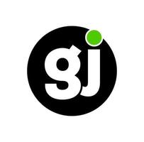 monogramme de lettres initiales du nom de la société gj. gj avec l'icône de point vert. vecteur