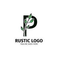 lettre p griffonnage feuille initiale rustique vecteur logo conception élément