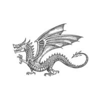 dragon avec ailes esquisser tatouage traditionnel symbole vecteur