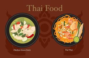 thaïlandais nourriture chaud vert poulet curry et tampon thaïlandais Haut vue vecteur