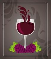 affiche de vin avec verre plein et raisins vecteur
