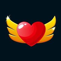 icône de coeur de récompense avec des ailes, icône de badge d'application de jeu vecteur