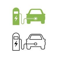 voiture électrique et icône de station de charge électrique. symbole de véhicule hybride. concept de véhicule électrique ou auto écologique. vecteur