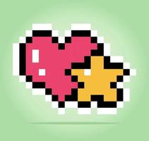 Pixel 8 bits d'adorable étoile et d'amour, pour les ressources de jeu et les motifs de point de croix dans les illustrations vectorielles. vecteur