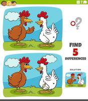 jeu éducatif des différences pour les enfants avec deux poules ou poulets vecteur