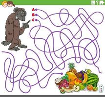 jeu de labyrinthe éducatif avec gorille de dessin animé et fruits vecteur