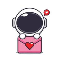 mignonne astronaute dessin animé personnage avec l'amour message. vecteur