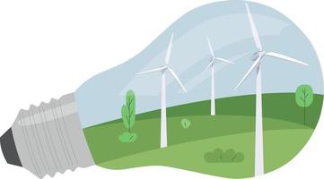 ampoule. illustration vectorielle montrant la production d'électricité propre. éoliennes énergie renouvelable. éoliennes à énergie verte. énergie propre. sauver la planète. éco vecteur