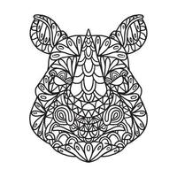 page de coloriage de motif de doodle animal rhinocéros vecteur